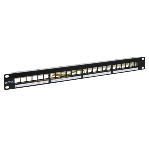 EXCEL Unloaded Keystone Patch Panel Frame - 24-port, 1U - Black